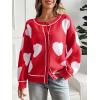 imageSaodimallsu Womens Cute Heart Cardigan Sweaters Valentines Day Chunky Knit Button Crewneck Long Sleeve Sweater CoatRed