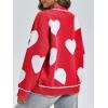 imageSaodimallsu Womens Cute Heart Cardigan Sweaters Valentines Day Chunky Knit Button Crewneck Long Sleeve Sweater CoatRed