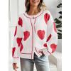 imageSaodimallsu Womens Cute Heart Cardigan Sweaters Valentines Day Chunky Knit Button Crewneck Long Sleeve Sweater CoatWhite