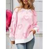 imageSaodimallsu Womens Heart Sweater Valentines Oversized Cute Winter Chunky Knit Crew Neck Side Slit Pullover SweatersPink