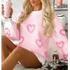 imageSaodimallsu Womens Heart Sweater Valentines Oversized Cute Winter Chunky Knit Crew Neck Side Slit Pullover SweatersPink