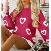 imageSaodimallsu Womens Heart Sweater Valentines Oversized Cute Winter Chunky Knit Crew Neck Side Slit Pullover SweatersRed