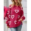 imageSaodimallsu Womens Heart Sweater Valentines Oversized Cute Winter Chunky Knit Crew Neck Side Slit Pullover SweatersRed