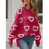 imageSaodimallsu Womens Heart Sweater Valentines Oversized Cute Winter Chunky Knit Crew Neck Side Slit Pullover SweatersRed