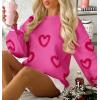 imageSaodimallsu Womens Heart Sweater Valentines Oversized Cute Winter Chunky Knit Crew Neck Side Slit Pullover SweatersRose Red