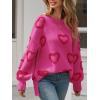 imageSaodimallsu Womens Heart Sweater Valentines Oversized Cute Winter Chunky Knit Crew Neck Side Slit Pullover SweatersRose Red