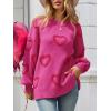 imageSaodimallsu Womens Heart Sweater Valentines Oversized Cute Winter Chunky Knit Crew Neck Side Slit Pullover SweatersRose Red