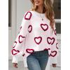 imageSaodimallsu Womens Heart Sweater Valentines Oversized Cute Winter Chunky Knit Crew Neck Side Slit Pullover SweatersWhite