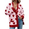 imageSaodimallsu Womens Oversized Heart Cardigan Color Block V Neck Button Long Sleeve Chunky Valentines SweatersPink