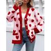 imageSaodimallsu Womens Oversized Heart Cardigan Color Block V Neck Button Long Sleeve Chunky Valentines SweatersPink