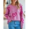 imageSaodimallsu Womens Oversized Heart Sweater Crew Neck Long Sleeve Knit Cute Valentines Pullover SweatersPink Red