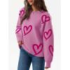 imageSaodimallsu Womens Oversized Heart Sweater Crew Neck Long Sleeve Knit Cute Valentines Pullover SweatersPink Red