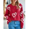 imageSaodimallsu Womens Oversized Heart Sweater Crew Neck Long Sleeve Knit Cute Valentines Pullover SweatersRed