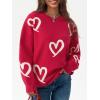 imageSaodimallsu Womens Oversized Heart Sweater Crew Neck Long Sleeve Knit Cute Valentines Pullover SweatersRed