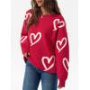 imageSaodimallsu Womens Oversized Heart Sweater Crew Neck Long Sleeve Knit Cute Valentines Pullover SweatersRed