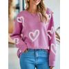 imageSaodimallsu Womens Oversized Heart Sweater Crew Neck Long Sleeve Knit Cute Valentines Pullover SweatersRose Red