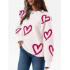 imageSaodimallsu Womens Oversized Heart Sweater Crew Neck Long Sleeve Knit Cute Valentines Pullover SweatersWhite Red