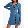 imageSaodimallsu Womens V Neck Sweater Dress Long Sleeve Color Block Button Knit Fall Slim Fit Bodycon Mini DressesBlue