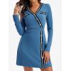 imageSaodimallsu Womens V Neck Sweater Dress Long Sleeve Color Block Button Knit Fall Slim Fit Bodycon Mini DressesBlue