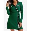 imageSaodimallsu Womens V Neck Sweater Dress Long Sleeve Color Block Button Knit Fall Slim Fit Bodycon Mini DressesGreen