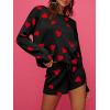 imageSaodimallsu Womens Valentines Day Pajama Set Hearts Print Lounge Sets Long Sleeve Sweater and Shorts 2 Piece OutfitsBlack