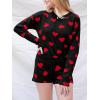 imageSaodimallsu Womens Valentines Day Pajama Set Hearts Print Lounge Sets Long Sleeve Sweater and Shorts 2 Piece OutfitsBlack