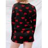 imageSaodimallsu Womens Valentines Day Pajama Set Hearts Print Lounge Sets Long Sleeve Sweater and Shorts 2 Piece OutfitsBlack