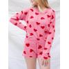 imageSaodimallsu Womens Valentines Day Pajama Set Hearts Print Lounge Sets Long Sleeve Sweater and Shorts 2 Piece OutfitsPink