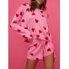 imageSaodimallsu Womens Valentines Day Pajama Set Hearts Print Lounge Sets Long Sleeve Sweater and Shorts 2 Piece OutfitsPink