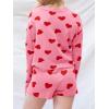 imageSaodimallsu Womens Valentines Day Pajama Set Hearts Print Lounge Sets Long Sleeve Sweater and Shorts 2 Piece OutfitsPink