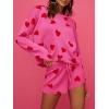 imageSaodimallsu Womens Valentines Day Pajama Set Hearts Print Lounge Sets Long Sleeve Sweater and Shorts 2 Piece OutfitsRose Red