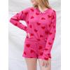 imageSaodimallsu Womens Valentines Day Pajama Set Hearts Print Lounge Sets Long Sleeve Sweater and Shorts 2 Piece OutfitsRose Red