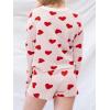 imageSaodimallsu Womens Valentines Day Pajama Set Hearts Print Lounge Sets Long Sleeve Sweater and Shorts 2 Piece OutfitsWhite