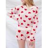 imageSaodimallsu Womens Valentines Day Pajama Set Hearts Print Lounge Sets Long Sleeve Sweater and Shorts 2 Piece OutfitsWhite