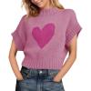 imageSaodimallsu Womens Cap Sleeve Cropped Sweater Mock Neck Cute Heart Loose Valentine Knit Tank TopsPink