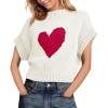 imageSaodimallsu Womens Cap Sleeve Cropped Sweater Mock Neck Cute Heart Loose Valentine Knit Tank TopsWhite