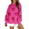 imageSaodimallsu Womens Heart Sweater Valentines Oversized Cute Winter Chunky Knit Crew Neck Side Slit Pullover SweatersRose Red