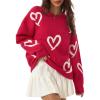 imageSaodimallsu Womens Oversized Heart Sweater Crew Neck Long Sleeve Knit Cute Valentines Pullover SweatersRed