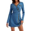 imageSaodimallsu Womens V Neck Sweater Dress Long Sleeve Color Block Button Knit Fall Slim Fit Bodycon Mini DressesBlue