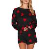 imageSaodimallsu Womens Valentines Day Pajama Set Hearts Print Lounge Sets Long Sleeve Sweater and Shorts 2 Piece OutfitsBlack