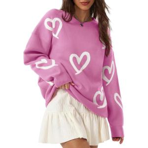 imageSaodimallsu Womens Oversized Heart Sweater Crew Neck Long Sleeve Knit Cute Valentines Pullover SweatersRose Red