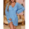 imageSaodimallsu Women Crochet Cover Up Long Sleeve Deep V Neck Hollow Out Sweater Oversized Beach Mini Dress Bathing Suit CoverupBlue