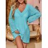 imageSaodimallsu Women Crochet Cover Up Long Sleeve Deep V Neck Hollow Out Sweater Oversized Beach Mini Dress Bathing Suit CoverupLake Blue