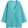 imageSaodimallsu Women Crochet Cover Up Long Sleeve Deep V Neck Hollow Out Sweater Oversized Beach Mini Dress Bathing Suit CoverupLake Blue