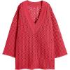 imageSaodimallsu Women Crochet Cover Up Long Sleeve Deep V Neck Hollow Out Sweater Oversized Beach Mini Dress Bathing Suit CoverupRose Red