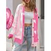 imageSaodimallsu Womens Heart Cardigan Sweaters Valentines Oversized Winter Color Block Button Up Cute Ribbed Sweater CoatsPink