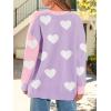 imageSaodimallsu Womens Heart Cardigan Sweaters Valentines Oversized Winter Color Block Button Up Cute Ribbed Sweater CoatsPurple