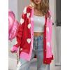 imageSaodimallsu Womens Heart Cardigan Sweaters Valentines Oversized Winter Color Block Button Up Cute Ribbed Sweater CoatsRed