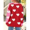 imageSaodimallsu Womens Heart Cardigan Sweaters Valentines Oversized Winter Color Block Button Up Cute Ribbed Sweater CoatsRed