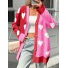 imageSaodimallsu Womens Heart Cardigan Sweaters Valentines Oversized Winter Color Block Button Up Cute Ribbed Sweater CoatsRed